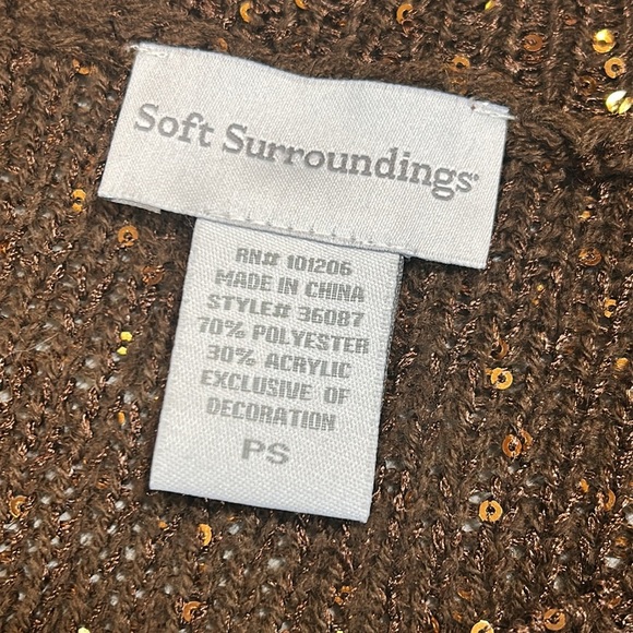 Soft Surroundings Brown Sequin Embellished Shimmer Knit V-Neck LS Tunic Sweater - Picture 8 of 9